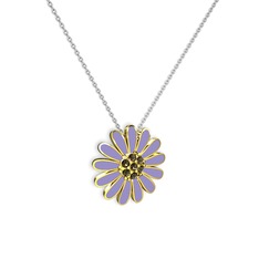 Papatya Kolye - Dumanlı kuvars 8 ayar altın kolye (Menekşe mineli, 40 cm beyaz altın rolo zincir) #774tpg