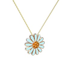 Sitrin 18 ayar rose altın kolye (Pastel mavi mineli, 40 cm gümüş rolo zincir)