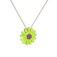 Ametist 14 ayar altın kolye (Neon yeşil mineli, 40 cm rose altın rolo zincir)