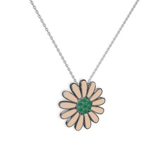 Papatya Kolye - Kök zümrüt 925 ayar siyah rodyum kaplama gümüş kolye (Ekru mineli, 40 cm beyaz altın rolo zincir) #79s3dp