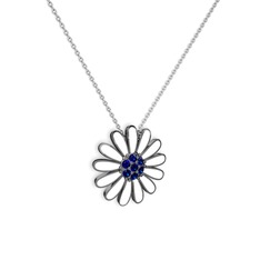 Lab safir 925 ayar siyah rodyum kaplama gümüş kolye (Beyaz mineli, 40 cm beyaz altın rolo zincir)