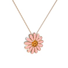 Sitrin 18 ayar rose altın kolye (Pastel pembe mineli, 40 cm rose altın rolo zincir)