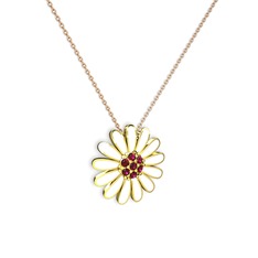 Rodolit garnet 925 ayar altın kaplama gümüş kolye (Beyaz mineli, 40 cm rose altın rolo zincir)