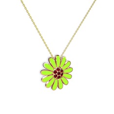 Papatya Kolye - Garnet 925 ayar rose altın kaplama gümüş kolye (Neon yeşil mineli, 40 cm altın rolo zincir) #7mbi3
