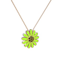 Papatya Kolye - Peridot 14 ayar rose altın kolye (Neon yeşil mineli, 40 cm rose altın rolo zincir) #7nwynb