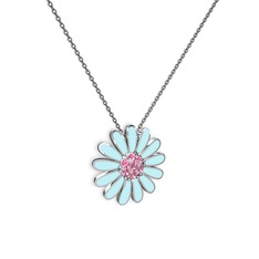 Papatya Kolye - Pembe kuvars 925 ayar gümüş kolye (Pastel mavi mineli, 40 cm gümüş rolo zincir) #7o6w5e