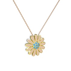 Akuamarin 925 ayar altın kaplama gümüş kolye (Ekru mineli, 40 cm rose altın rolo zincir)