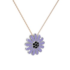 Papatya Kolye - Siyah zirkon 8 ayar beyaz altın kolye (Menekşe mineli, 40 cm rose altın rolo zincir) #7qzg9x