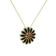Papatya Kolye - Garnet 18 ayar altın kolye (Siyah mineli, 40 cm gümüş rolo zincir) #7xuvd5