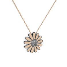 Papatya Kolye - Swarovski 925 ayar siyah rodyum kaplama gümüş kolye (Ekru mineli, 40 cm rose altın rolo zincir) #84d5yl