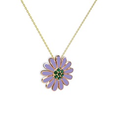 Papatya Kolye - Yeşil kuvars 18 ayar rose altın kolye (Menekşe mineli, 40 cm gümüş rolo zincir) #84dfz0
