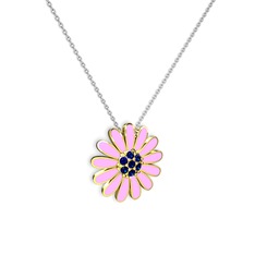 Lab safir 14 ayar altın kolye (Pembe mineli, 40 cm beyaz altın rolo zincir)