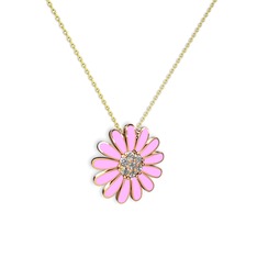 Papatya Kolye - Pırlanta 925 ayar rose altın kaplama gümüş kolye (0.252 karat, pembe mineli, 40 cm altın rolo zincir) #8h3kjg