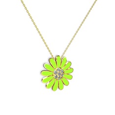 Beyaz zirkon 18 ayar altın kolye (Neon yeşil mineli, 40 cm altın rolo zincir)
