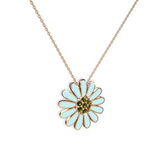 Peridot 14 ayar rose altın kolye (Pastel mavi mineli, 40 cm rose altın rolo zincir)