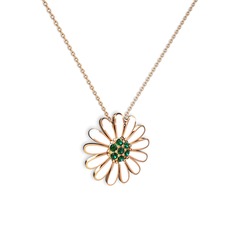 Papatya Kolye - Yeşil kuvars 925 ayar rose altın kaplama gümüş kolye (Beyaz mineli, 40 cm gümüş rolo zincir) #8o9j19
