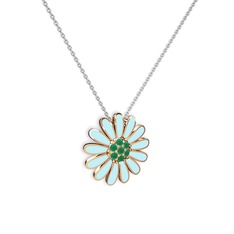 Papatya Kolye - Kök zümrüt 925 ayar rose altın kaplama gümüş kolye (Pastel mavi mineli, 40 cm gümüş rolo zincir) #8ptke0