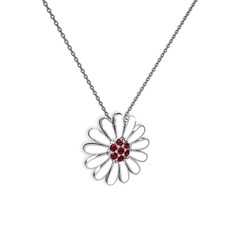 Papatya Kolye - Garnet 14 ayar beyaz altın kolye (Beyaz mineli, 40 cm gümüş rolo zincir) #90tc84