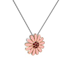 Garnet 925 ayar rose altın kaplama gümüş kolye (Pastel pembe mineli, 40 cm gümüş rolo zincir)