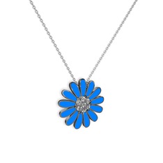 Papatya Kolye - Swarovski 925 ayar siyah rodyum kaplama gümüş kolye (Mavi mineli, 40 cm gümüş rolo zincir) #960rpy