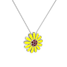 Papatya Kolye - Rodolit garnet 18 ayar beyaz altın kolye (Sarı mineli, 40 cm beyaz altın rolo zincir) #9951ff