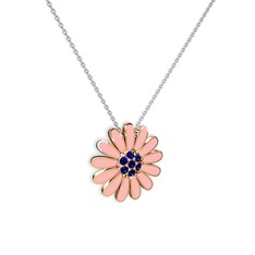Lab safir 18 ayar rose altın kolye (Pastel pembe mineli, 40 cm beyaz altın rolo zincir)