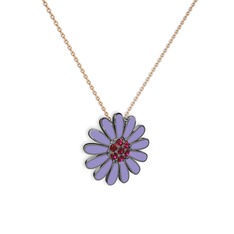 Papatya Kolye - Rodolit garnet 925 ayar siyah rodyum kaplama gümüş kolye (Menekşe mineli, 40 cm gümüş rolo zincir) #9nux31