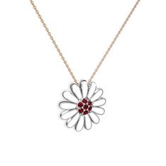 Papatya Kolye - Garnet 18 ayar beyaz altın kolye (Beyaz mineli, 40 cm rose altın rolo zincir) #9ohb5o