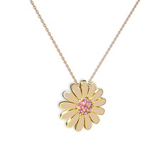 Papatya Kolye - Pembe kuvars 18 ayar altın kolye (Ekru mineli, 40 cm rose altın rolo zincir) #9txswu