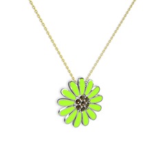 Dumanlı kuvars 925 ayar gümüş kolye (Neon yeşil mineli, 40 cm altın rolo zincir)