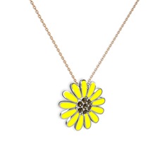 Papatya Kolye - Dumanlı kuvars 14 ayar beyaz altın kolye (Sarı mineli, 40 cm rose altın rolo zincir) #a0hszs