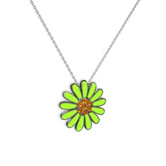 Papatya Kolye - Sitrin 925 ayar siyah rodyum kaplama gümüş kolye (Neon yeşil mineli, 40 cm gümüş rolo zincir) #ajxfu7