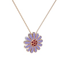 Kök yakut 18 ayar rose altın kolye (Menekşe mineli, 40 cm rose altın rolo zincir)
