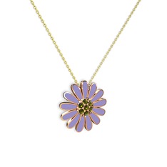 Peridot 14 ayar rose altın kolye (Menekşe mineli, 40 cm gümüş rolo zincir)