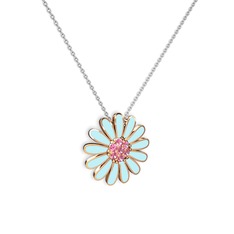 Papatya Kolye - Pembe kuvars 8 ayar rose altın kolye (Pastel mavi mineli, 40 cm gümüş rolo zincir) #b46gzf