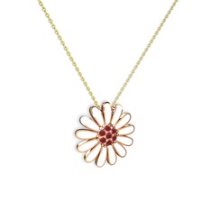Kök yakut 18 ayar rose altın kolye (Beyaz mineli, 40 cm gümüş rolo zincir)