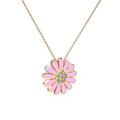 Pırlanta 18 ayar altın kolye (0.252 karat, pembe mineli, 40 cm gümüş rolo zincir)