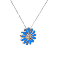 Pırlanta 8 ayar rose altın kolye (0.252 karat, mavi mineli, 40 cm beyaz altın rolo zincir)