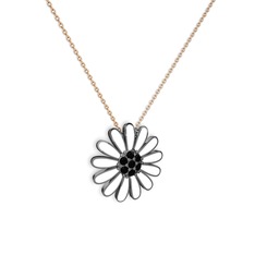 Siyah zirkon 925 ayar siyah rodyum kaplama gümüş kolye (Beyaz mineli, 40 cm rose altın rolo zincir)