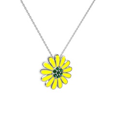 Papatya Kolye - Yeşil kuvars 14 ayar beyaz altın kolye (Sarı mineli, 40 cm beyaz altın rolo zincir) #c24in1