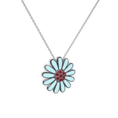 Papatya Kolye - Kök yakut 925 ayar siyah rodyum kaplama gümüş kolye (Pastel mavi mineli, 40 cm gümüş rolo zincir) #c2y440