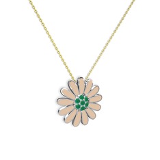 Papatya Kolye - Kök zümrüt 8 ayar beyaz altın kolye (Ekru mineli, 40 cm altın rolo zincir) #cakyin