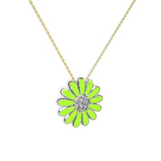 Papatya Kolye - Pırlanta 18 ayar beyaz altın kolye (0.252 karat, neon yeşil mineli, 40 cm altın rolo zincir) #cenwhn