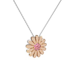 Papatya Kolye - Pembe kuvars 14 ayar rose altın kolye (Ekru mineli, 40 cm gümüş rolo zincir) #ceu5l4