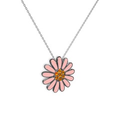 Papatya Kolye - Sitrin 925 ayar siyah rodyum kaplama gümüş kolye (Pastel pembe mineli, 40 cm gümüş rolo zincir) #ch0qlj