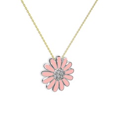 Pırlanta 18 ayar beyaz altın kolye (0.252 karat, pastel pembe mineli, 40 cm altın rolo zincir)