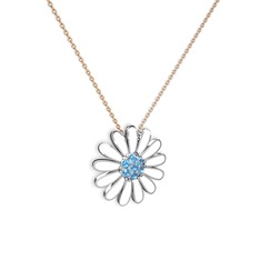 Papatya Kolye - Akuamarin 18 ayar beyaz altın kolye (Beyaz mineli, 40 cm gümüş rolo zincir) #clj6oc