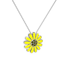 Papatya Kolye - Peridot 925 ayar gümüş kolye (Sarı mineli, 40 cm beyaz altın rolo zincir) #co7342