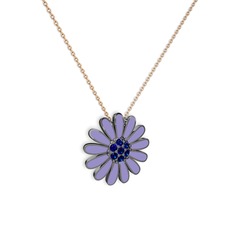 Papatya Kolye - Lab safir 925 ayar siyah rodyum kaplama gümüş kolye (Menekşe mineli, 40 cm rose altın rolo zincir) #cpkr7q