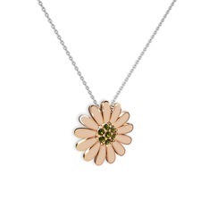 Papatya Kolye - Peridot 8 ayar rose altın kolye (Ekru mineli, 40 cm beyaz altın rolo zincir) #cqa2bt